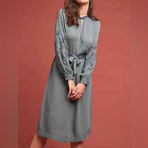 Anthropologie Stella Forest Dress Size 8 Nuage Midi Green Embroidered Boho